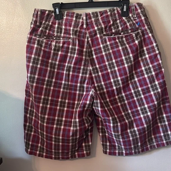 🩳🍷🧢🍨Men's Plaid Shorts -burgundy, white and blue - Picture 7 of 8